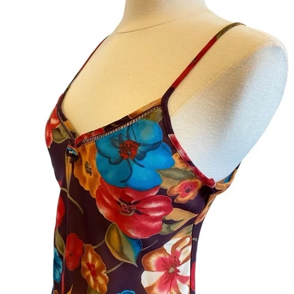 SOLD Vintage Floral Slip Dress V Neck Spaghetti Strap Mini - Picture 6 of 11